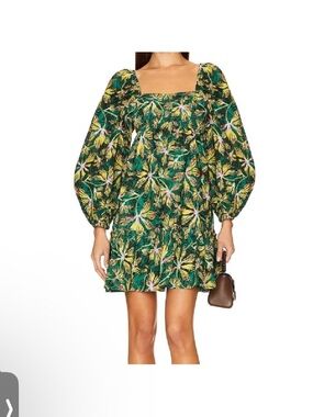 Ulla Johnson Green Tropical Print Puff Sleeve Mini Dress NWT Size 2